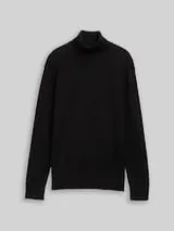 TOM TAILOR DENIM Herren Rollkragenpullover aus Baumwolle, schwarz, Uni – Bild 1