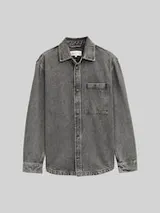 TOM TAILOR DENIM Herren Overshirt Jeanshemd mit Brusttasche, grau, Uni – Bild 1