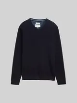 TOM TAILOR Herren Strickpullover mit V-Ausschnitt aus Bio-Baumwolle, blau, Meliert – Bild 1