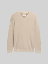 TOM TAILOR Herren Strickpullover mit V-Ausschnitt aus Bio-Baumwolle, beige, Meliert – Bild 1