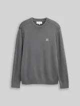 TOM TAILOR Herren Strickpullover im Washed-Look aus Baumwolle, grau, Uni – Bild 1
