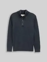 TOM TAILOR Herren Troyer Strickpullover im Washed-Look aus Baumwolle, blau, Uni – Bild 1