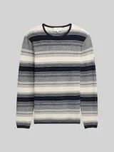 TOM TAILOR Herren Strickpullover im Streifenmuster, weiß, Gestreift – Bild 1