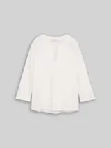 TOM TAILOR Damen Henley Langarmshirt im Material-Mix, weiß, Uni – Bild 1