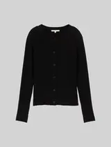 TOM TAILOR DENIM Damen Cardigan mit Rippstruktur, schwarz, Uni – Bild 1
