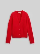 TOM TAILOR DENIM Damen Cardigan mit V-Ausschnitt, rot, Uni – Bild 1