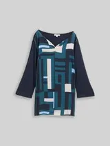 TOM TAILOR Damen Plus Size - Langarmshirt im Material-Mix, blau, Gemustert – Bild 1