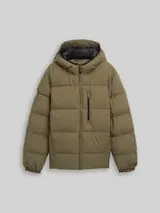 TOM TAILOR DENIM Herren Lightweight Puffer-Jacke mit Kapuze, grün, Uni – Bild 1