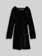 TOM TAILOR DENIM Damen Mini-Samtkleid mit Schleifen-Detail, schwarz, Uni – Bild 1