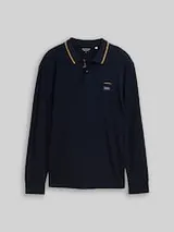 TOM TAILOR Herren Langarm Piqué Poloshirt mit Logo-Print, blau, Uni – Bild 1