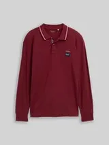 TOM TAILOR Herren Langarm Piqué Poloshirt mit Logo-Print, rot, Uni – Bild 1