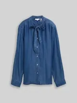 TOM TAILOR Damen Bluse mit Schleifen-Detail, blau, Uni – Bild 1