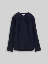 TOM TAILOR Damen Crinkle Bluse mit Raffungen, blau, Uni – Bild 1