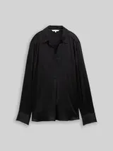 TOM TAILOR Damen Crinkle Satinbluse, schwarz, Uni – Bild 1
