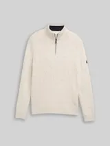TOM TAILOR Herren Troyer Strickpullover mit Strukturmix, weiß, Meliert – Bild 1