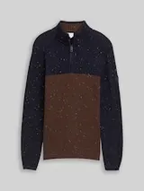 TOM TAILOR Herren Troyer Strickpullover mit Strukturmix, blau, Colour Blocking – Bild 1