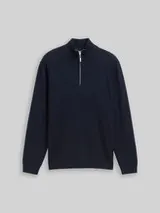 TOM TAILOR Herren Troyer Strickpullover mit Fischgrät-Struktur, blau, Uni – Bild 1