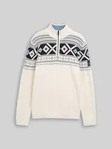 TOM TAILOR Herren Fair-Isle Troyer Strickpullover, weiß, Gemustert – Bild 1