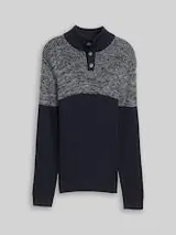 TOM TAILOR Herren Troyer Strickpullover mit Knopfleiste, weiß, Meliert – Bild 1