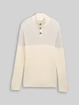 TOM TAILOR Herren Troyer Strickpullover mit Knopfleiste, grau, Meliert – Bild 1