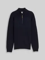 TOM TAILOR Herren Troyer Strickpullover mit Ripp-Details, blau, Meliert – Bild 1