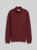 TOM TAILOR Herren Troyer Strickpullover mit Ripp-Details, rot, Meliert – Bild 1