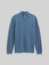 TOM TAILOR Herren Troyer Strickpullover aus Baumwolle, blau, Uni – Bild 1