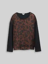 TOM TAILOR Damen Loose Fit Langarmshirt mit Leo-Print, braun, Animalprint – Bild 1