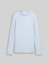 TOM TAILOR Damen Cosy Langarmshirt mit Stehkragen, blau, Meliert – Bild 1