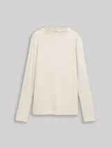 TOM TAILOR Damen Cosy Langarmshirt mit Stehkragen, beige, Meliert – Bild 1