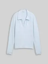 TOM TAILOR Damen Cosy Langarmshirt mit Polokragen, blau, Meliert – Bild 1