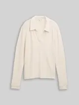 TOM TAILOR Damen Cosy Langarmshirt mit Polokragen, beige, Meliert – Bild 1