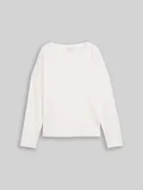 TOM TAILOR Damen Loose Fit Langarmshirt mit Rippstruktur, weiß, Uni – Bild 1