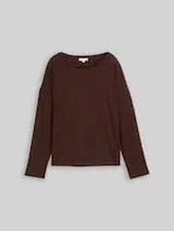 TOM TAILOR Damen Loose Fit Langarmshirt mit Rippstruktur, braun, Uni – Bild 1