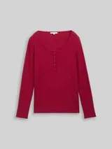 TOM TAILOR Damen Slim Fit Henley Langarmshirt, rot, Uni – Bild 1