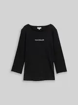 TOM TAILOR Damen Slim Fit Langarmshirt mit Glitzer-Logo, schwarz, Uni – Bild 1