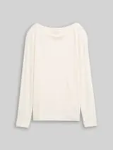 TOM TAILOR Damen Slim Fit Langarmshirt mit U-Boot-Ausschnitt, weiß, Uni – Bild 1