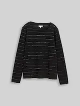 TOM TAILOR Damen Langarmshirt mit Glitzer-Streifenmuster, schwarz, Gestreift – Bild 1