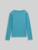 TOM TAILOR Damen Slim Fit Langarmshirt, blau, Uni – Bild 1