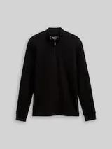 TOM TAILOR DENIM Herren Troyer Langarmshirt mit Rippstruktur, schwarz, Uni – Bild 1
