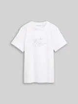 TOM TAILOR DENIM Damen Loose Fit T-Shirt mit Glitzer-Stickerei, weiß, Uni – Bild 1