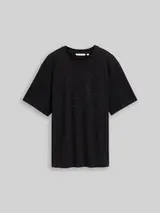 TOM TAILOR DENIM Damen Oversize T-Shirt mit Strasssteinen, schwarz, Uni – Bild 1