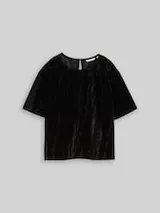 TOM TAILOR DENIM Damen Loose Fit T-Shirt aus Samt, schwarz, Uni – Bild 1