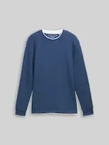 TOM TAILOR DENIM Herren Langarmshirt im 2-in-1-Look, blau, Uni – Bild 1