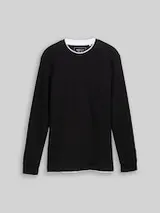 TOM TAILOR DENIM Herren Langarmshirt im 2-in-1-Look, schwarz, Uni – Bild 1