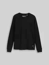 TOM TAILOR DENIM Herren Langarmshirt mit Waffelstruktur, schwarz, Uni – Bild 1