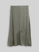 TOM TAILOR Damen High Waist Satin Midi-Rock, grün, Uni – Bild 1