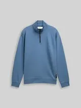 TOM TAILOR DENIM Herren Troyer Sweatshirt mit Logo-Badge, blau, Uni – Bild 1
