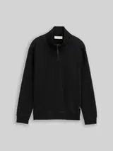 TOM TAILOR DENIM Herren Troyer Sweatshirt mit Logo-Badge, schwarz, Uni – Bild 1