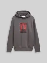 TOM TAILOR DENIM Herren Oversize Hoodie Sweatshirt mit Print, grau, Uni – Bild 1